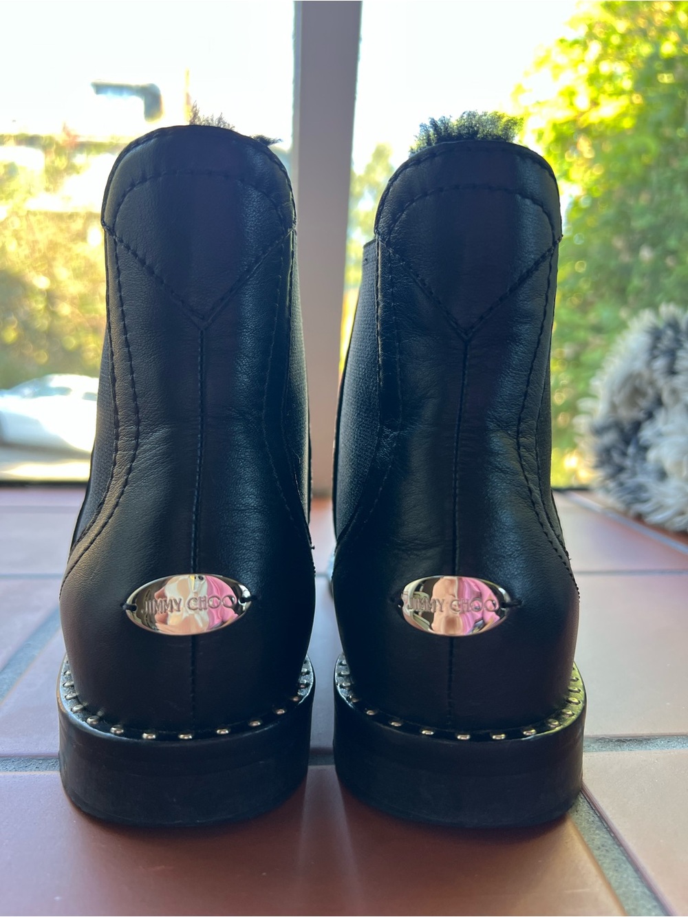 Jimmy Choo Black Leather Stud-Trim Ankle Boots - Picture 4 of 7